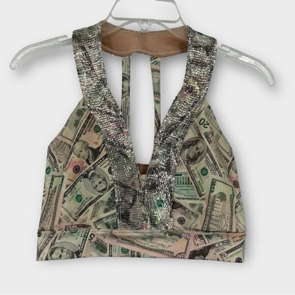Artista Active Pole Dancing Wear Sports Bra in Dollar Bill Money Print Size L - Picture 1 of 4